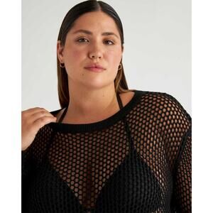 Quince 100% Organic Cotton Crochet Swim Cover-Up Black XS